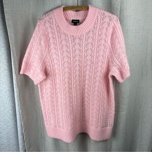Torrid Soft Babydoll Feminine Pink Crochet Short Sleeve Sweater Blossom